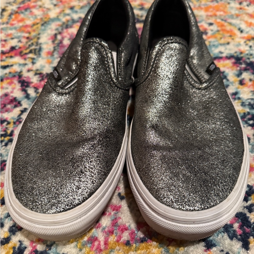 Vans Sparkly Silver Womens Slip-On Shoes